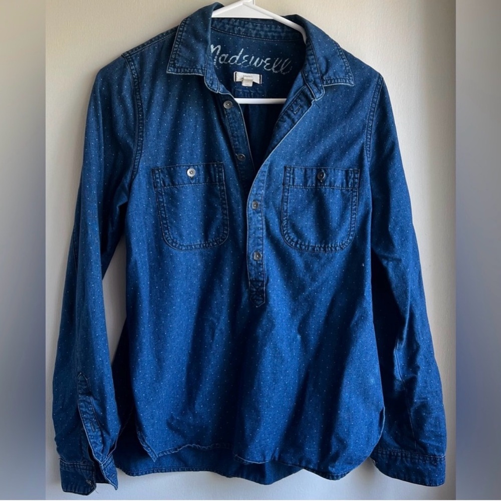 Madewell Indigo Polka Dot Denim Top